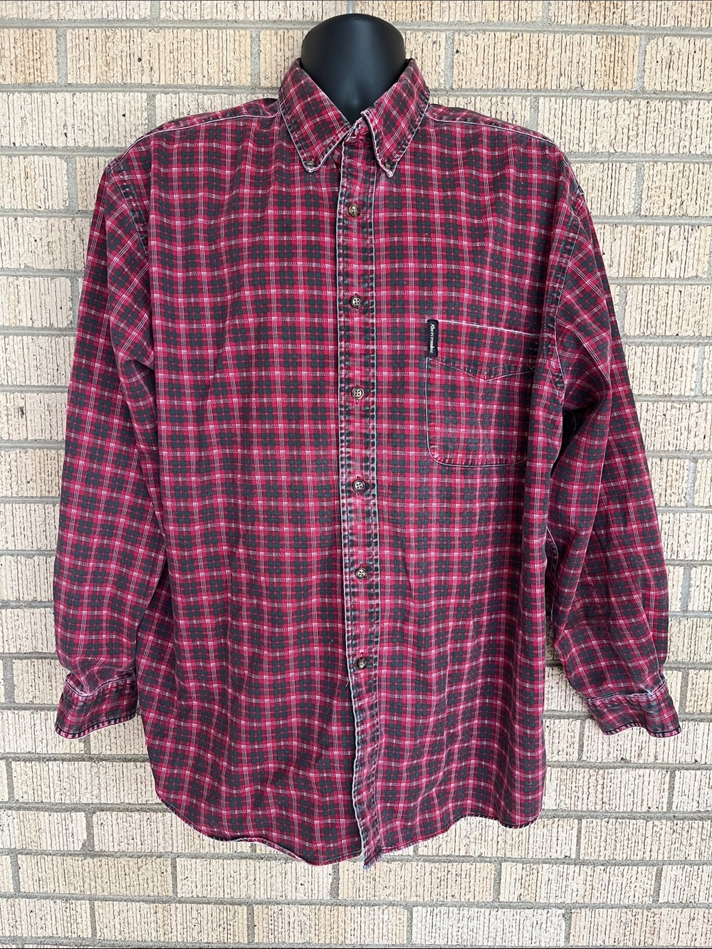 Vtg Abercrombie Fitch Button Shirt Red Green White Plaid XL Y2K Christmas